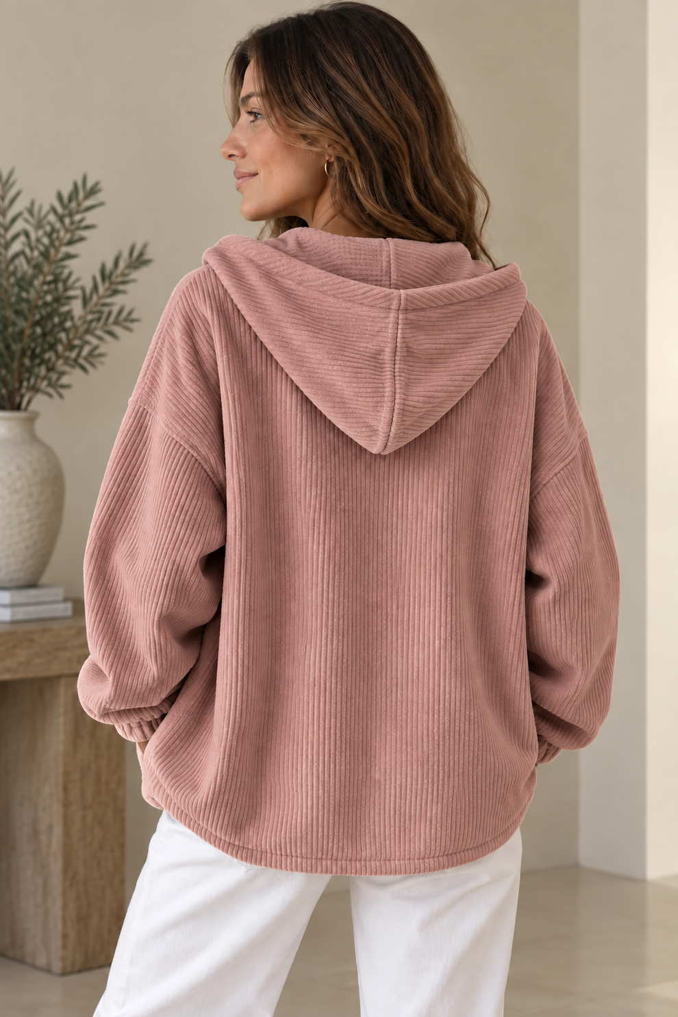 Camilessa - Oversized Corduroy Hooded Jacket