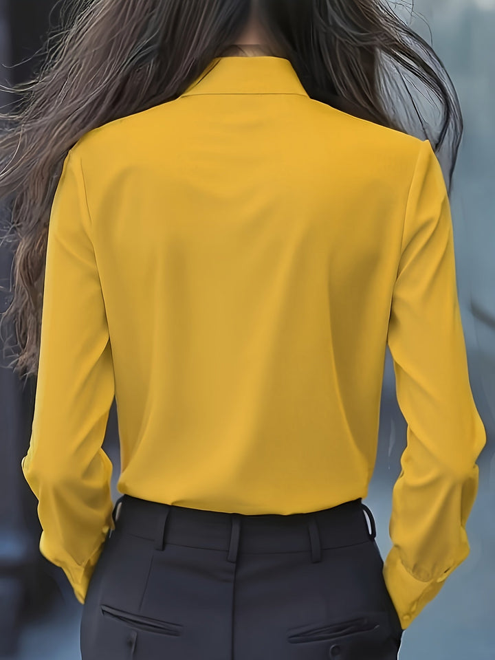 Dwyna - Long Sleeve Button Up Blouse With Ruffled Bow