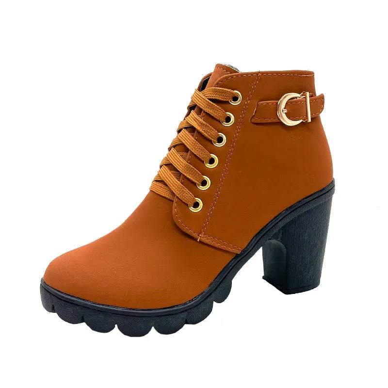 Dahliauta - Lace-Up Ankle Boots with Block Heels