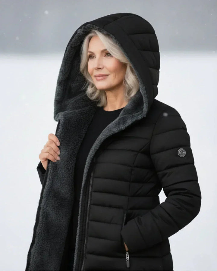 Samianea - Long Hooded Puffer Coat With Pockets