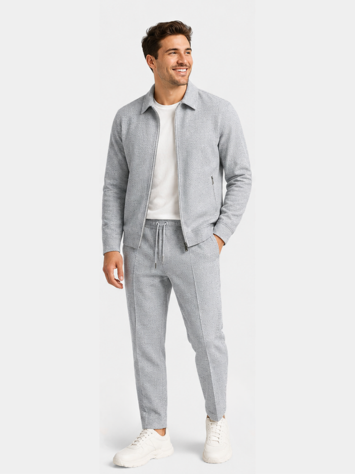 Tobiana - Textured Zip-up Jacket And Drawstring Pants Set