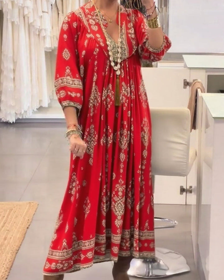 Zoraolisa - Casual Printed Dress With Pockets
