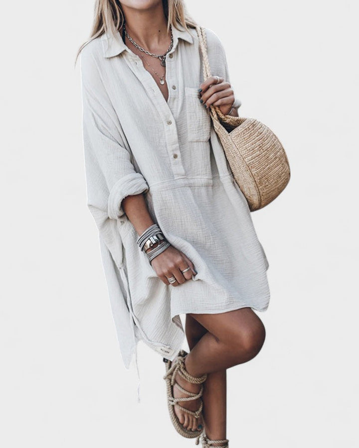 Rosina - Linen Dress With Front Pocket