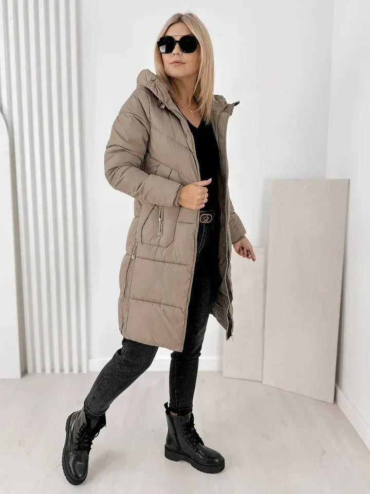 Noveilette  - Long Hooded Puffer Coat With Side Zippers