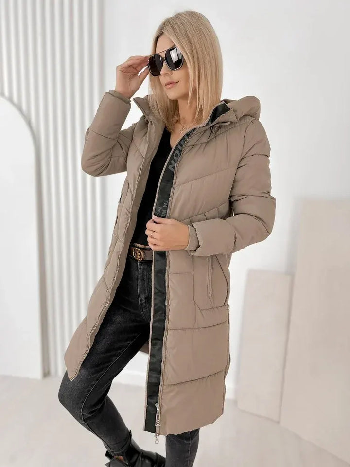 Noveilette  - Long Hooded Puffer Coat With Side Zippers