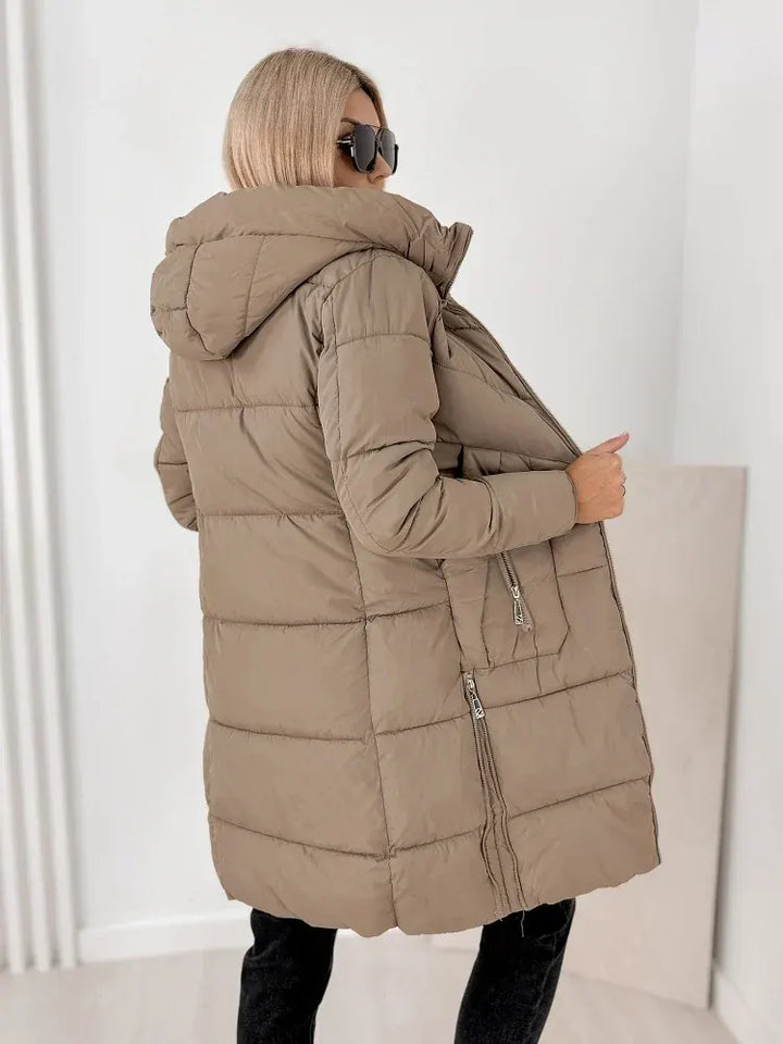 Noveilette  - Long Hooded Puffer Coat With Side Zippers