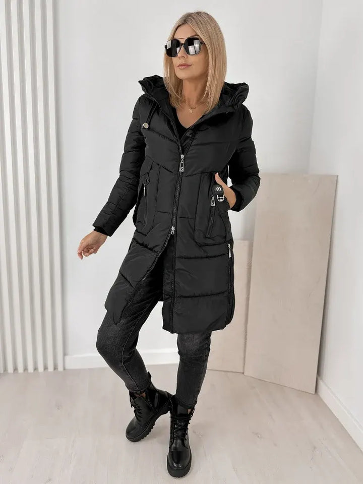 Noveilette  - Long Hooded Puffer Coat With Side Zippers