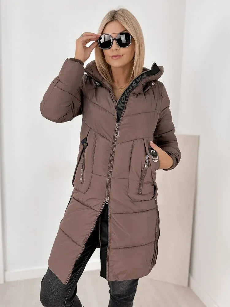 Noveilette  - Long Hooded Puffer Coat With Side Zippers
