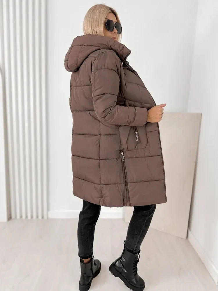 Noveilette  - Long Hooded Puffer Coat With Side Zippers