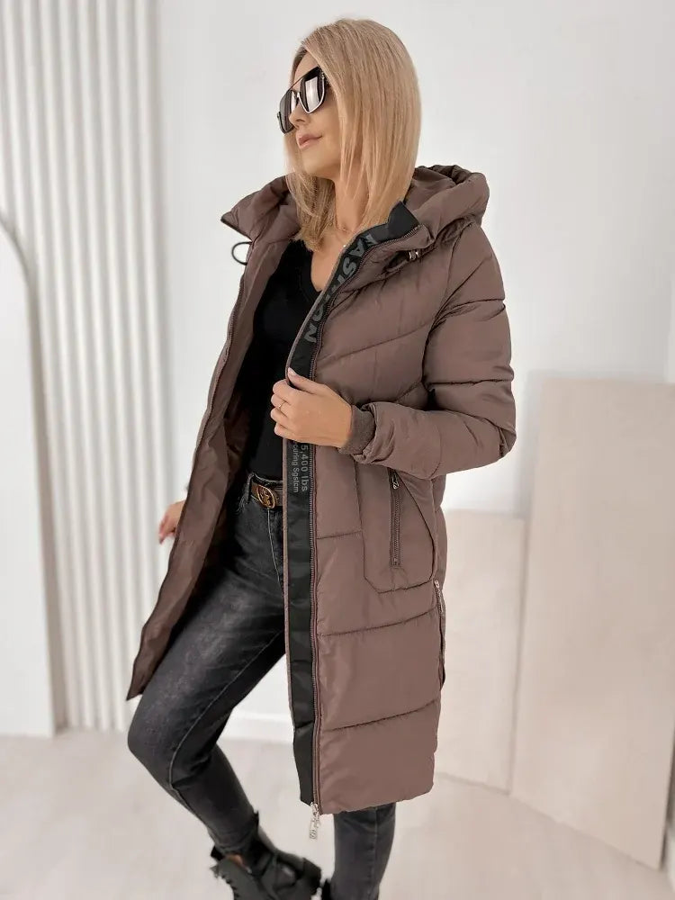 Noveilette  - Long Hooded Puffer Coat With Side Zippers