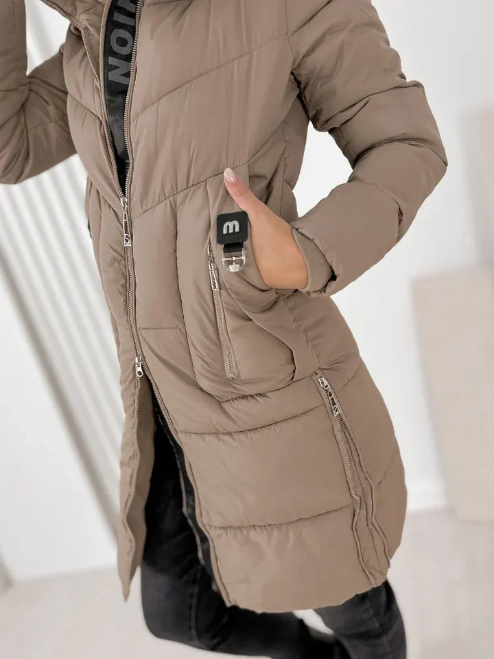 Noveilette  - Long Hooded Puffer Coat With Side Zippers