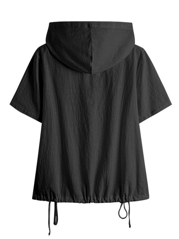 Dounia - Loose Short-Sleeved Hooded With Button