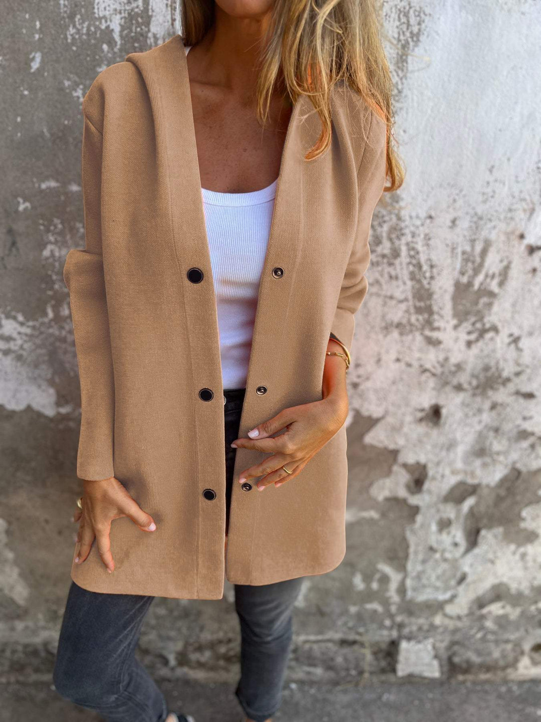 Isolde - Button-Front Cardigan with Hood