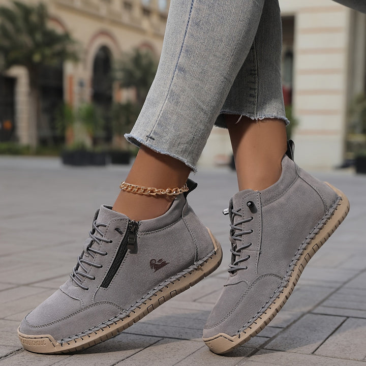 Echogrid - Lace-Up Zip Sneakers with Contrast Stitching