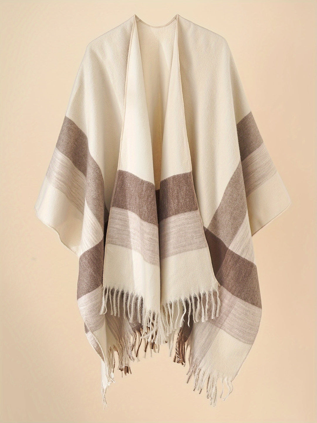 Lirelle - Geometric Pattern Fringed Poncho Shawl Wrap