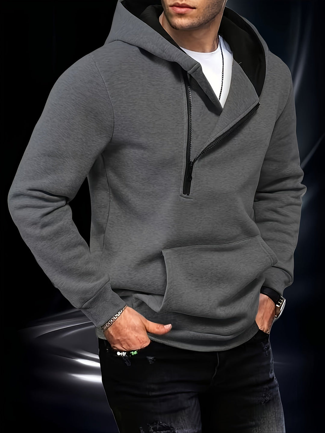 Auratrace - Long Sleeve Hooded Sweatshirt With Half-Zip