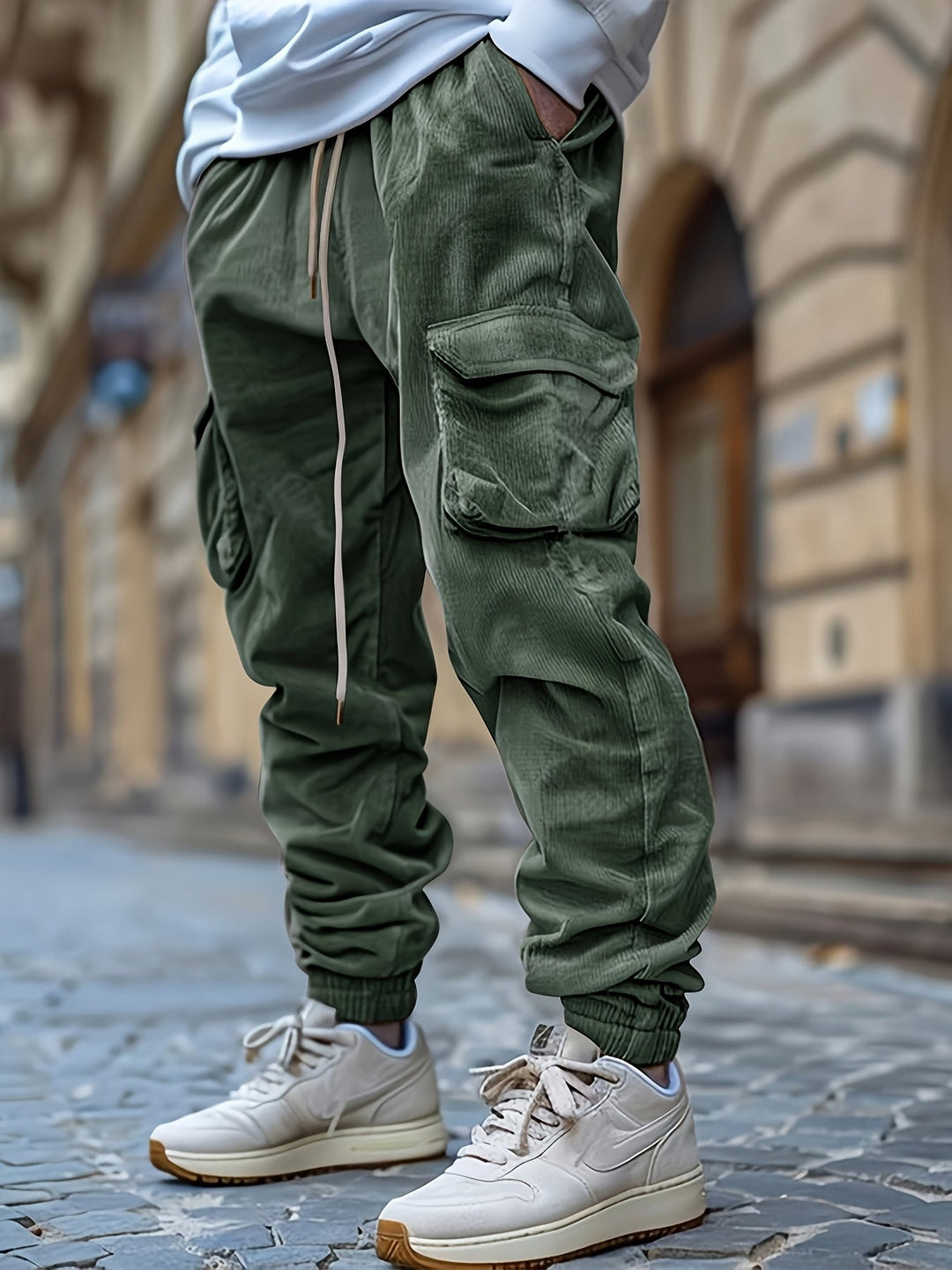 Genevieve - Corduroy Jogger Pants With Drawstring Waist