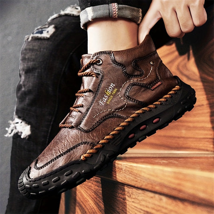 Kolman - Casual Leather Lace Up Ankle Boots with Non Slip Sole