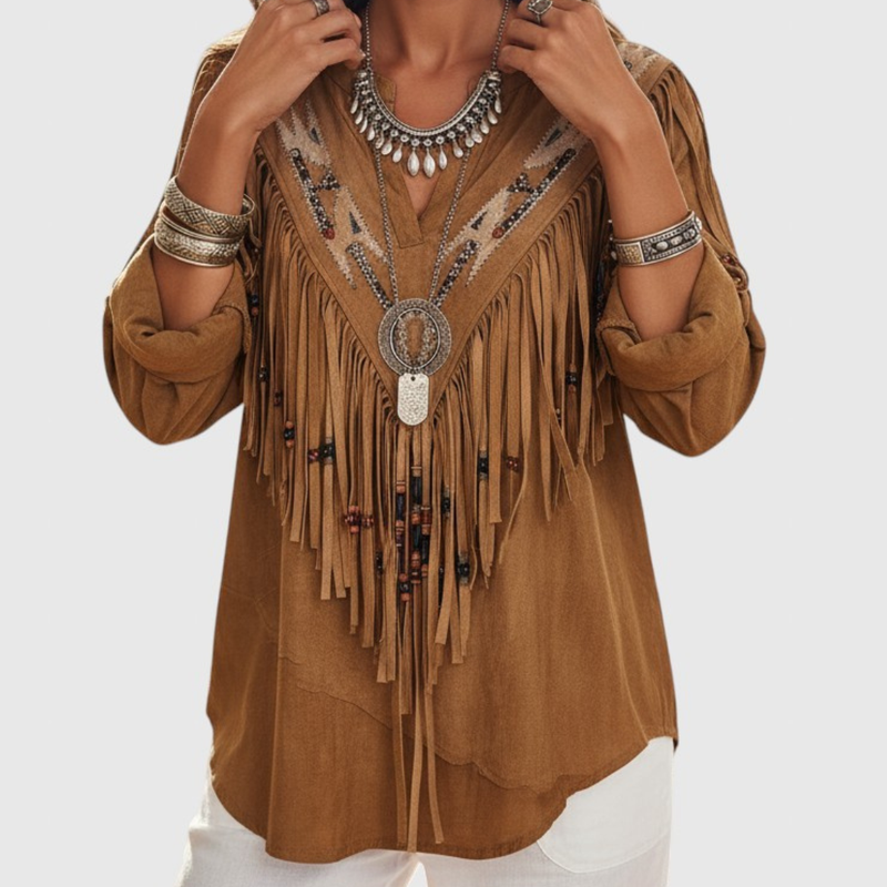 Neoma - Vintage Blouse with Ethnic Pattern