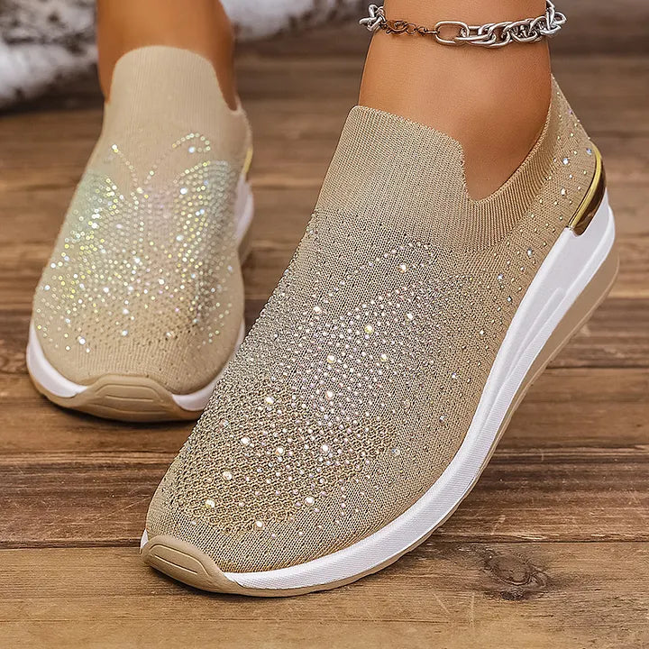 Josia - Rhinestone Butterfly Pattern Slip-on Sneakers