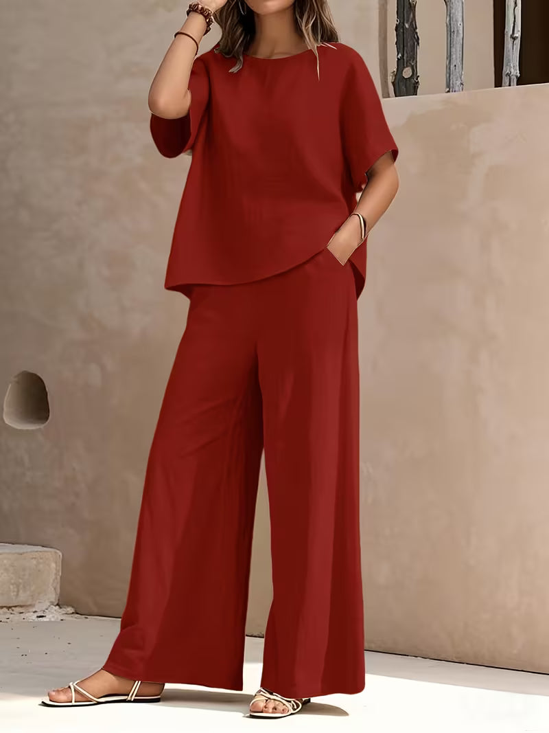 Josy -  Short Sleeve Wide Leg Trouser Set