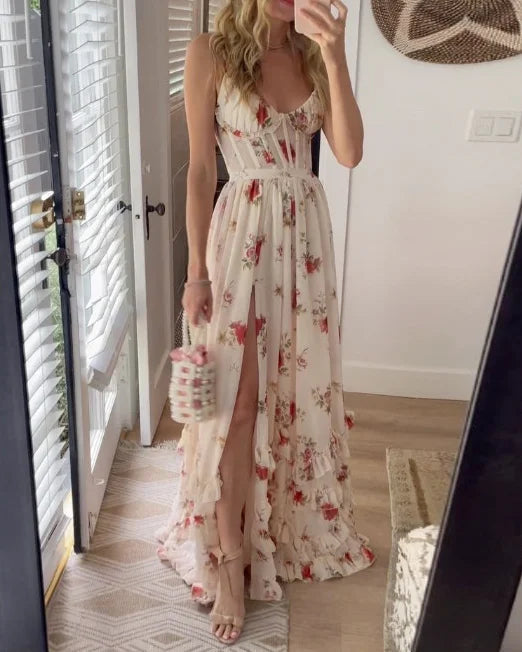 Vincena - Floral Maxi Dress With Ruffle Hem
