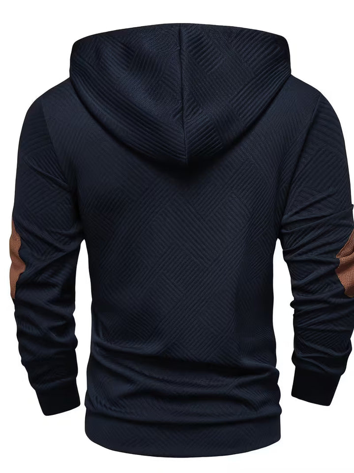 Bertax - Textured Hooded Sweatshirt with Contrast Elbow Patches