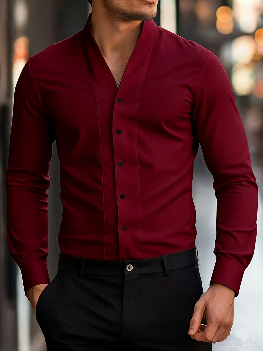 Osronas - Slim Fit Long Sleeved V-Neck Shirt