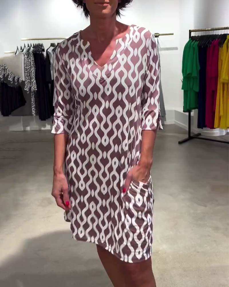 Jacqueline - Printed Mid Length High Neck Dress