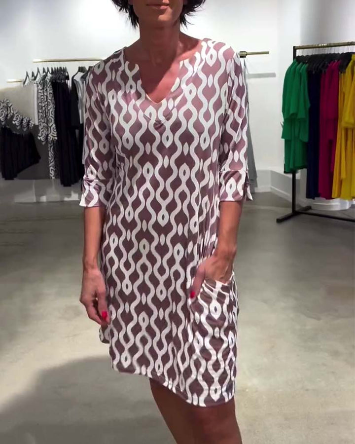 Jacqueline - Printed Mid Length High Neck Dress