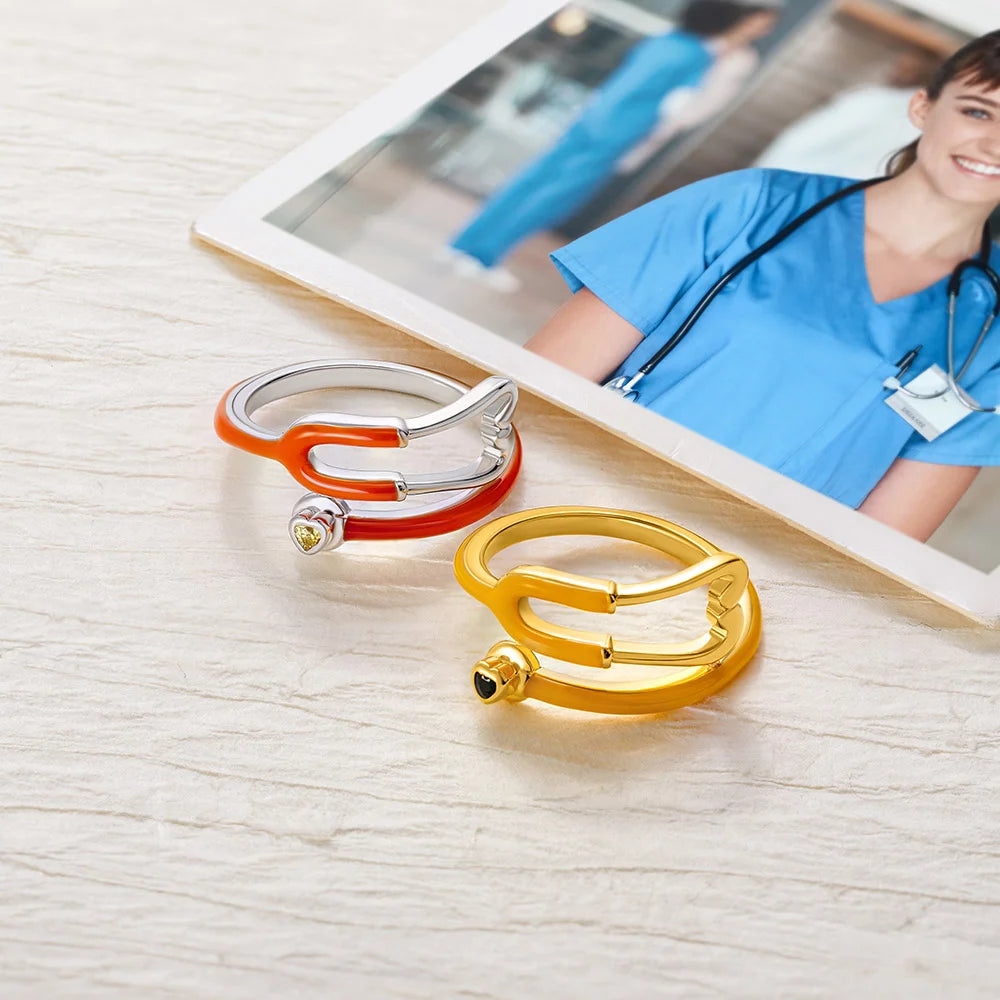 Caitleen - Stethoscope Ring With Heart Birthstone