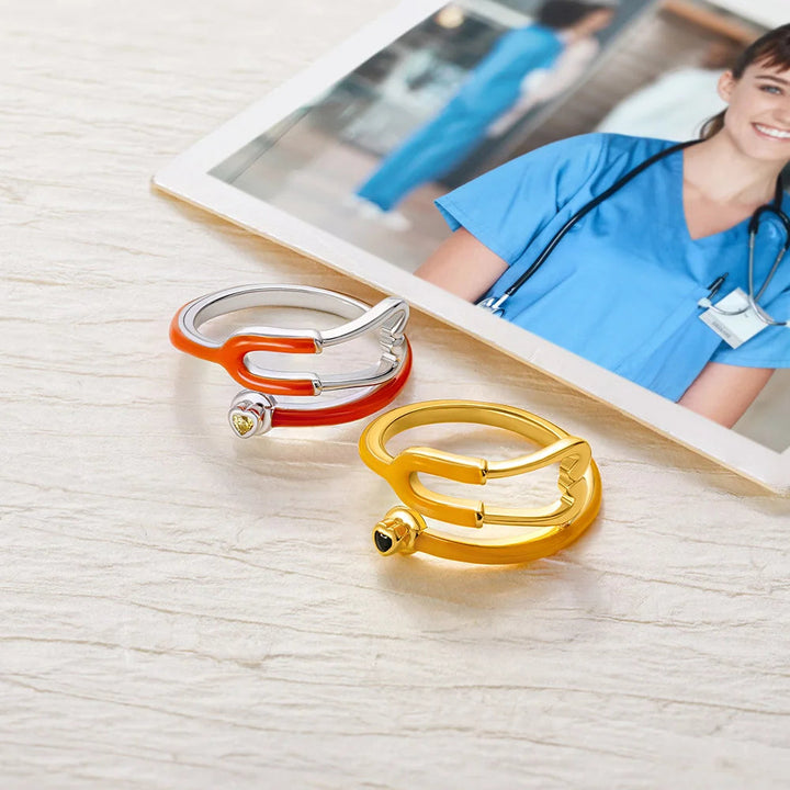 Caitleen - Stethoscope Ring With Heart Birthstone