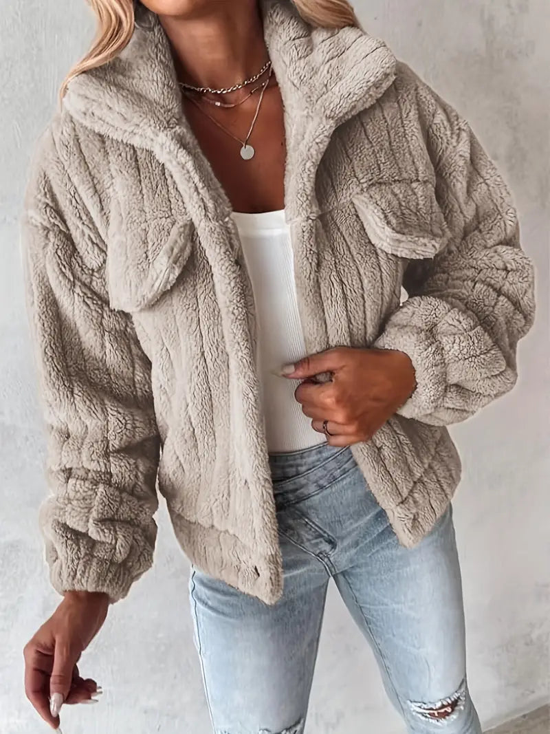 Narin - Casual Teddy Jacket With Faux Pocket
