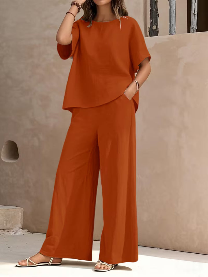Josy -  Short Sleeve Wide Leg Trouser Set