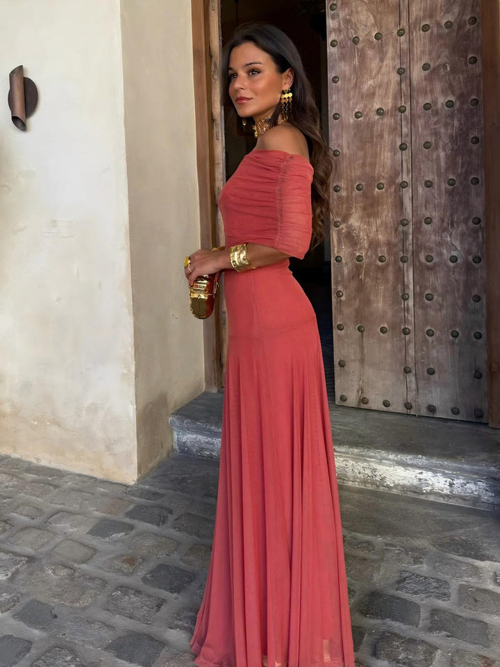 Dainia - One-Shoulder Mesh Maxi Dress