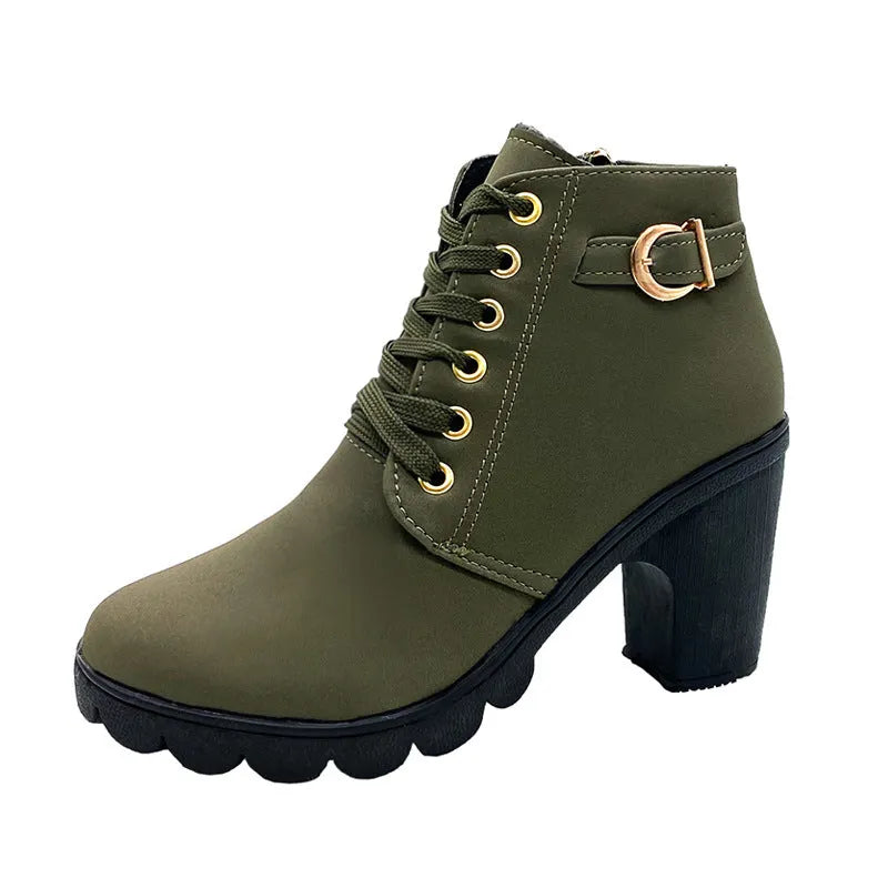Dahliauta - Lace-Up Ankle Boots with Block Heels