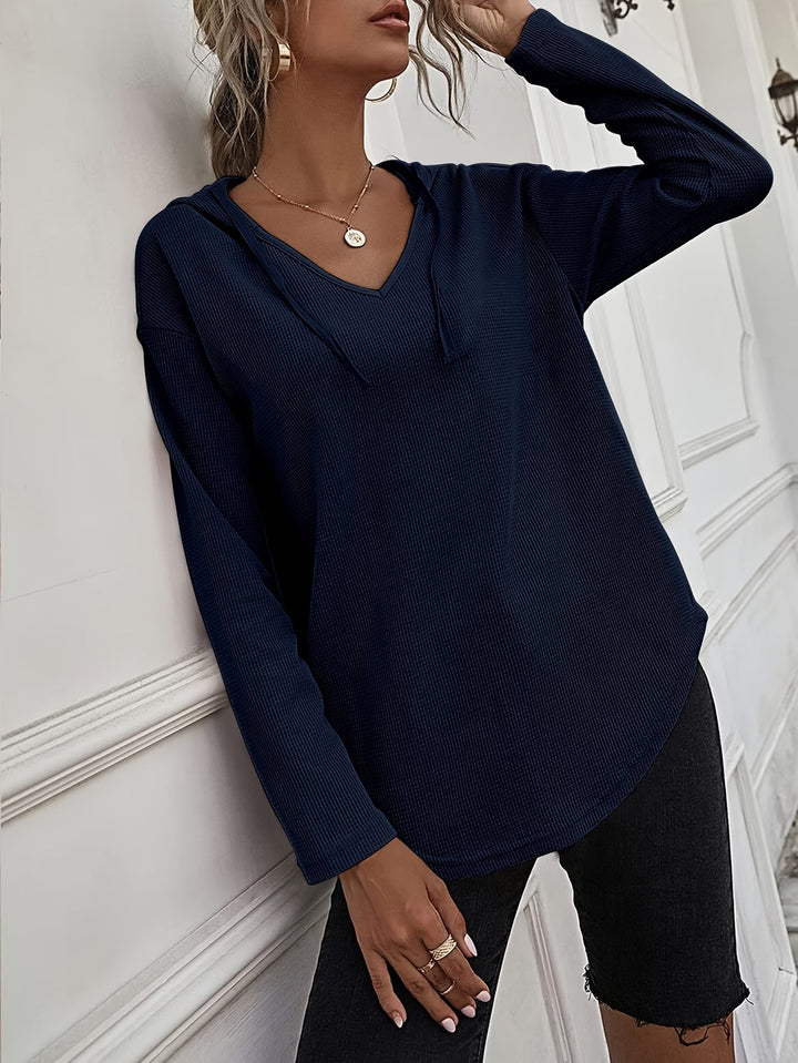 Laurette - Long Sleeve V Neck Hoodie