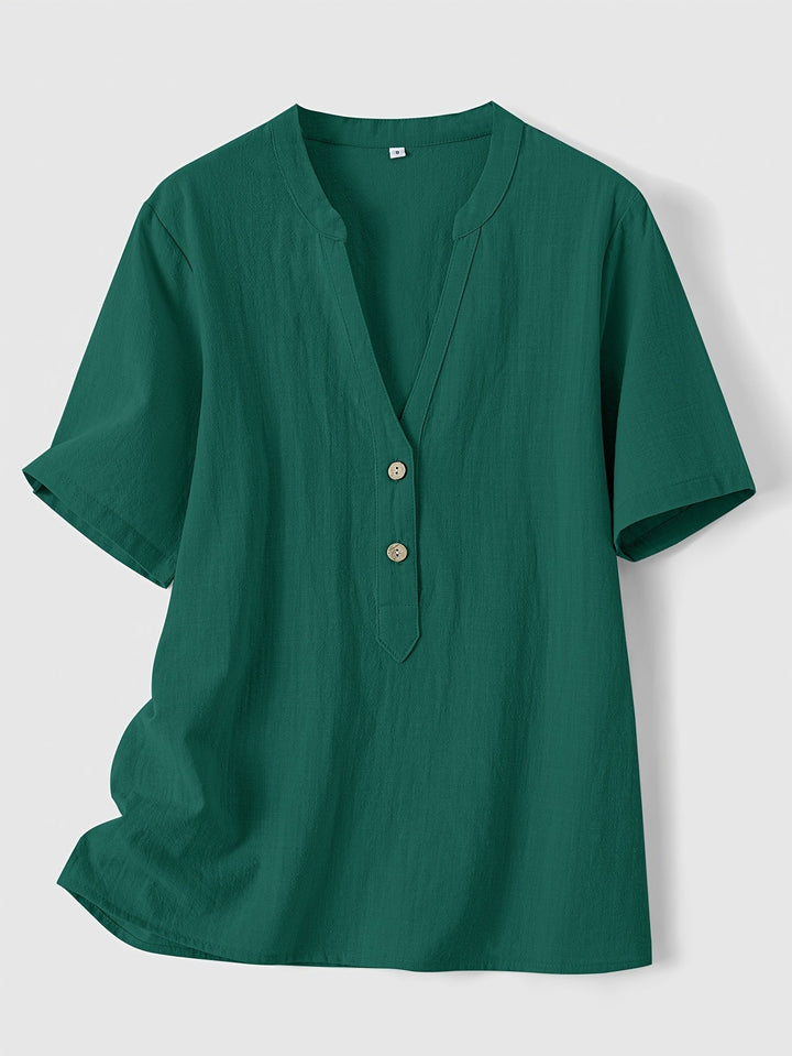 Sharron - Elegant V-Neck Blouse With Button Up