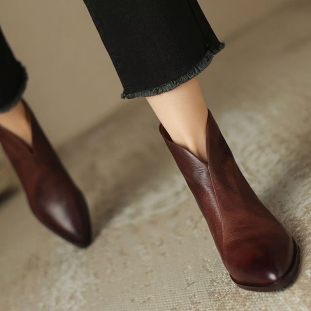 Zabrina - Leather Pointed Toe Ankle Boots
