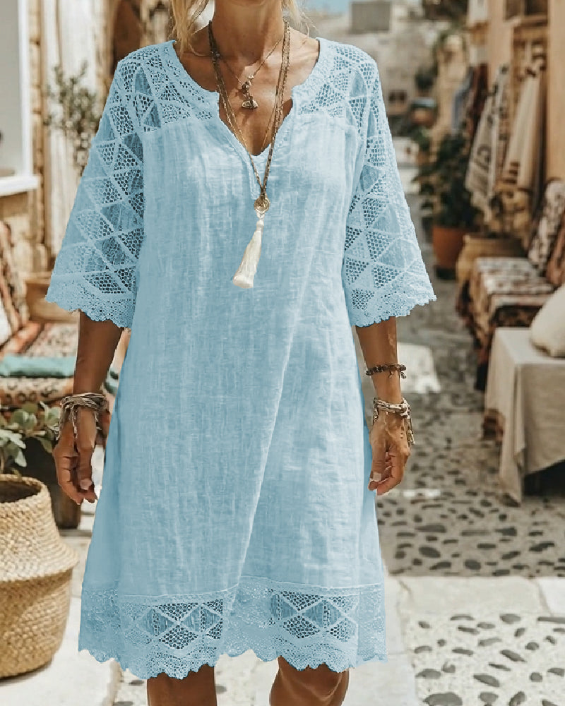 Kilina - V-neck Lace Patchwork Dress