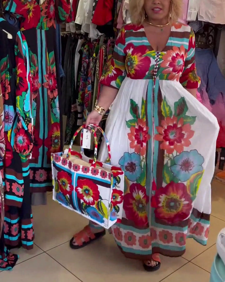 Nerijaa - Deep V-neck Floral Dress