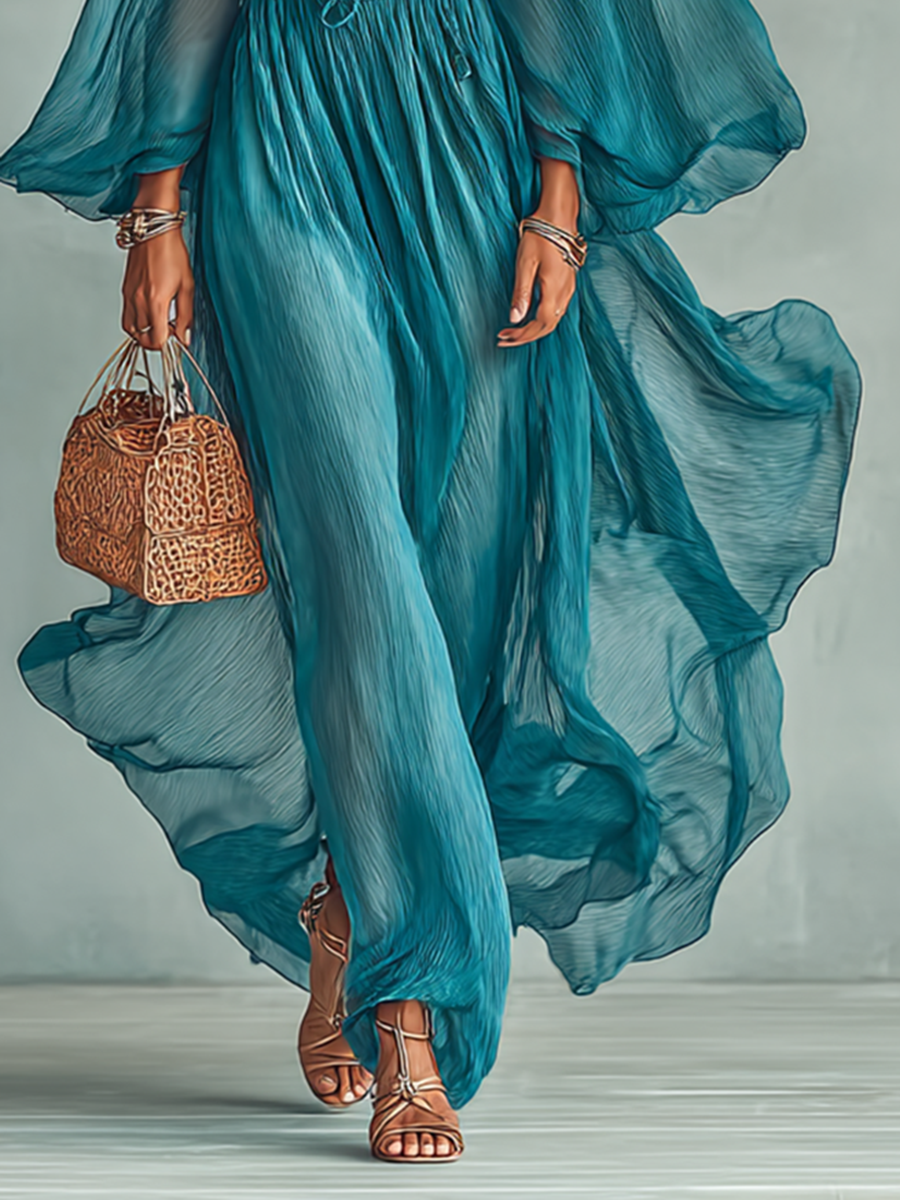 Joilene - Long Sleeve Chiffon Dress