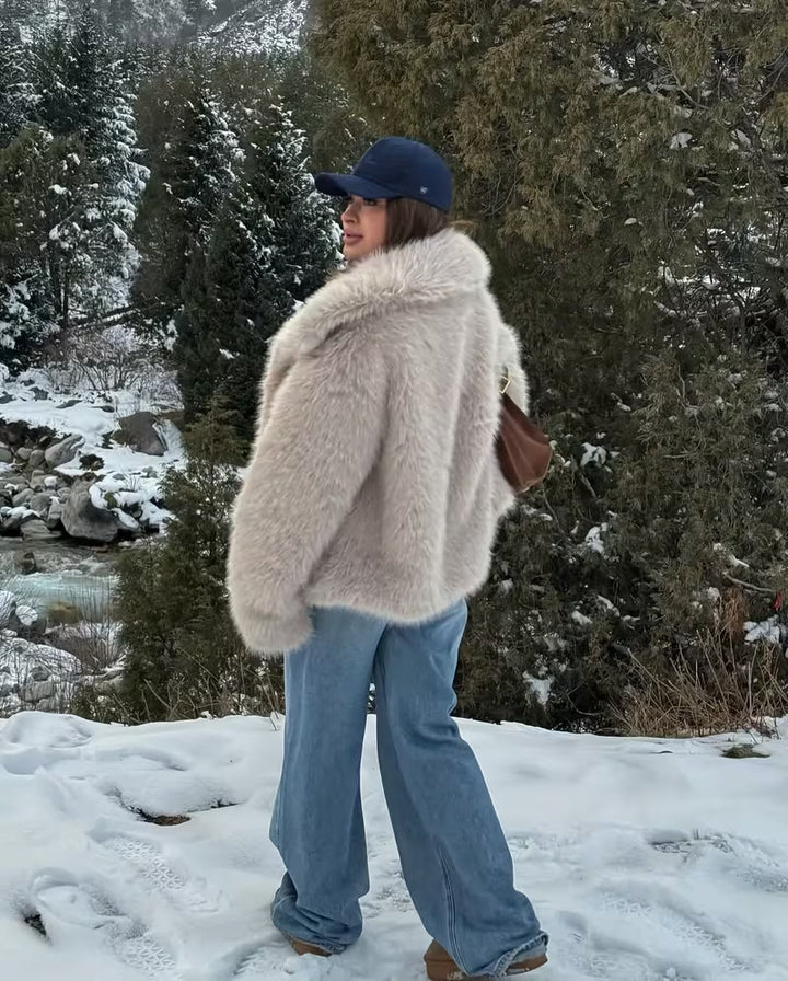 Jovalica - Faux Fur Oversized Long Sleeve Jacket