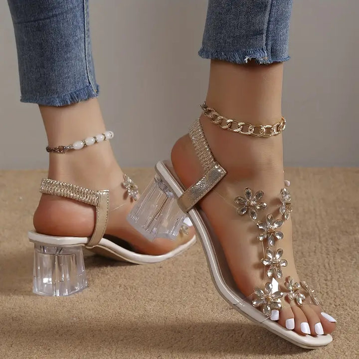 Graciela - High Heeled Sandals With Floral Crystals