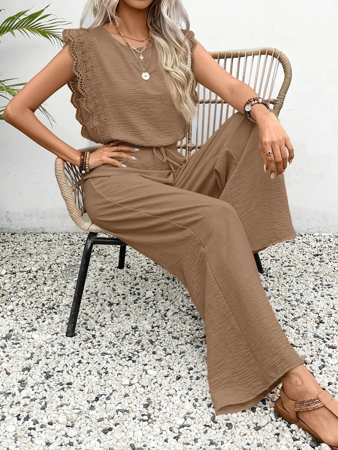 Ziva - Elegant Lace Top And Wide Leg Pant