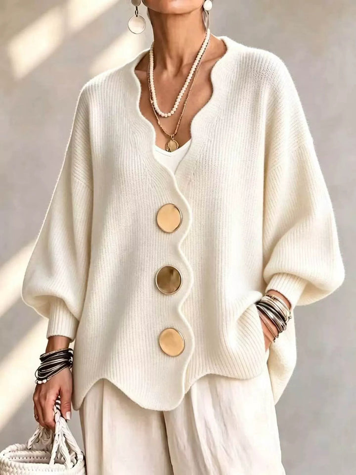 Zabriira - Button-Up Cardigan With Scalloped Edge