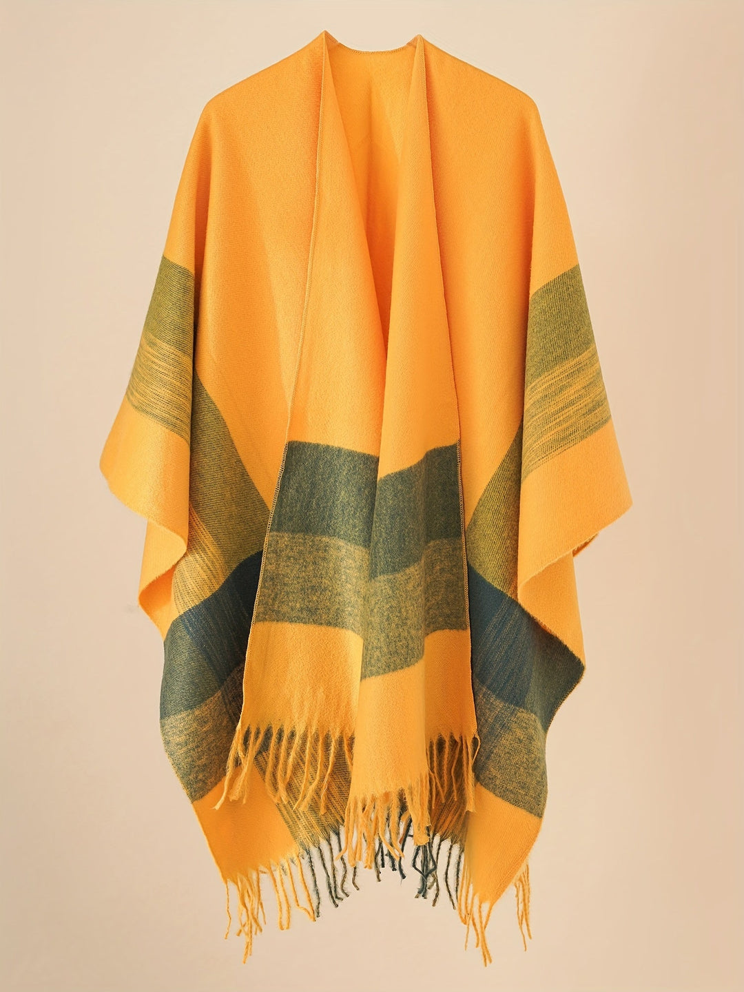Lirelle - Geometric Pattern Fringed Poncho Shawl Wrap