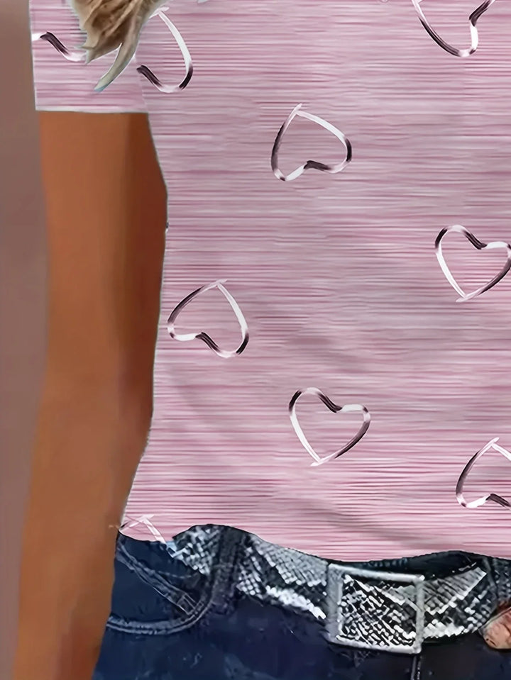 Emlyn - Fashionable V-neck And Heart Print Top