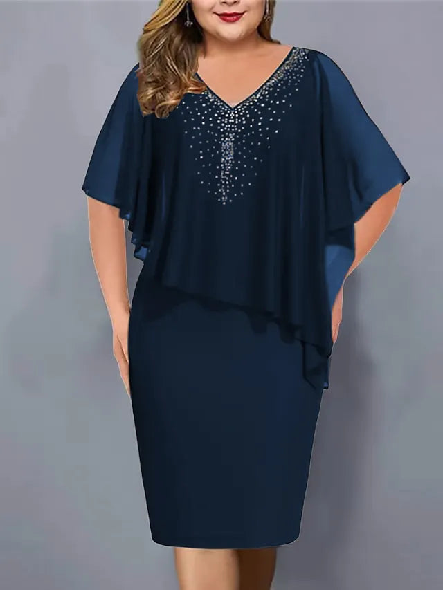 Kasiani - Rhinestone-Embellished Chiffon V-Neck Dress