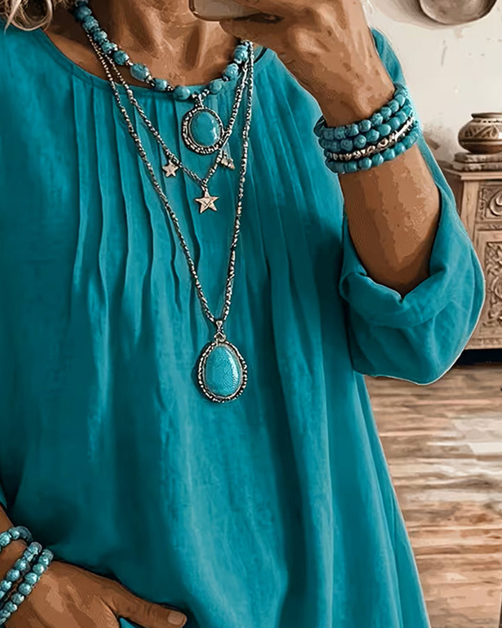 Taireen - Boho Pleated Tunic Blouse